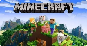 minecraft wereld met blokken en personages